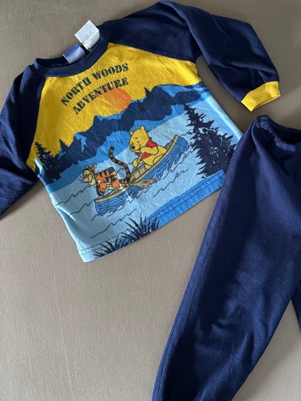 Disney Kids Navy Blue Yellow Winnie the Pooh North Woods Adventure Pajama Set
